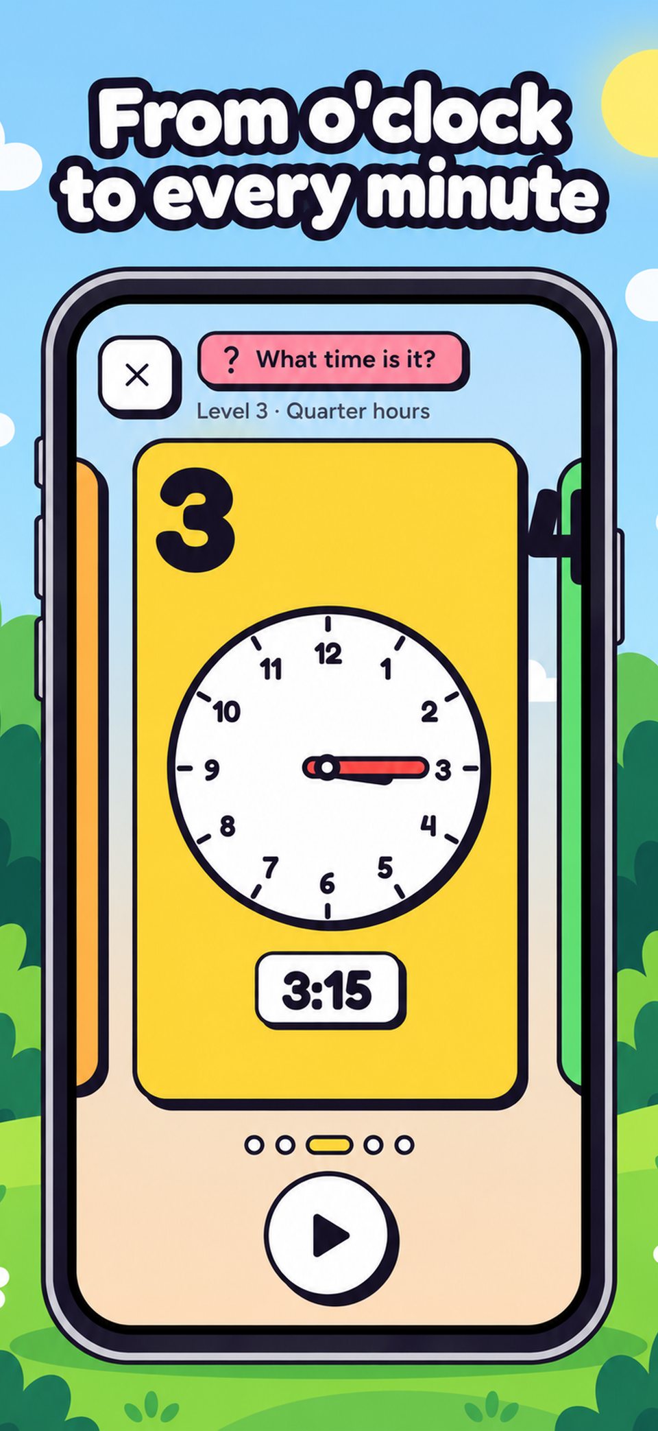 Picking one of five levels, from o'clock to every minute